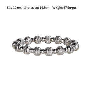 Detail view of 10mm stainless steel beaded bracelet with textured spherical beads