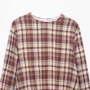 Mini abito vintage a quadri da donna a maniche lunghe con classico motivo scozzese rosso e beige