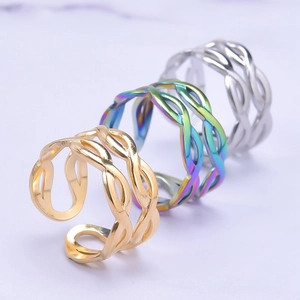 Adjustable infinite double ring in gold, silver, and rainbow steel finishes