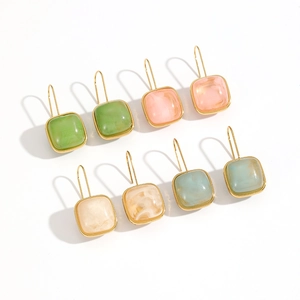 Minimalist square resin drop earrings set in four pastel colors with gold hooks