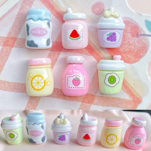 Mini Juice Beverage Bottle Resin Charms For DIY Crafts Phone Case Hair Clip Decor Cute Fruit Theme Miniature Food