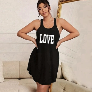 Camicia Da Notte Senza Maniche Donna Stampa Lettere LOVE Poliestere Spandex Scollo A U Racerback Vestito Da Notte