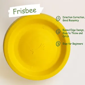 Bright yellow aerodynamic EVA pet flying disc with anti-slip rim and bone relief
