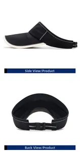 Detail view of black sun visor showing the side profile and adjustable back buckle strap