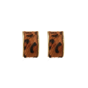 Retro C-shaped leopard print earrings with gold-tone metal base and animal faux fur texture