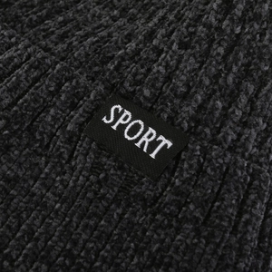 Winter unisex thick knitted sport beanie in dark grey chenille with soft texture