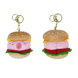 Cute hamburger pig plush keychain with detailed layers and golden metal hook for bags