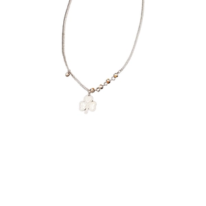 Silver beaded chain necklace with heart pendant on white background for women