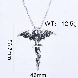 Silver dragon wrap short sword pendant showing precise size 56.7mm height and 12.5g weight
