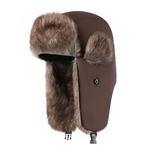 Bonnet d'aviateur d'hiver imperméable marron avec doublure en fausse fourrure et cache-oreilles