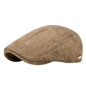 Casquette rétro britannique classique en tissu marron texturé pour hommes et femmes