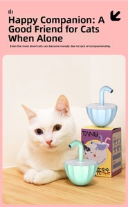 Detail view of automatic cat laser toys in mint green and light blue with branded packaging