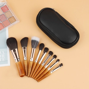 Makeup Brushes With Zipper Storage Bag Mini Portable Travel Soft Synthetic Fiber Birch Wood Handle Aluminum Ferrule