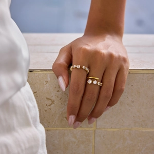 Minimalist gold adjustable stainless steel rings with clear irregular zirconia stones