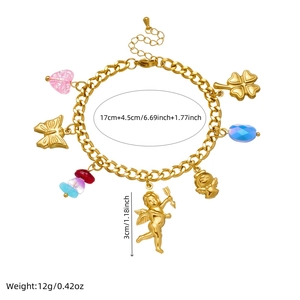 Bracelet en acier inoxydable doré avec perles colorées et pendentifs de papillons