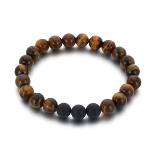 8mm natural yellow tiger eye and matte black agate beaded elastic bracelet for men and women