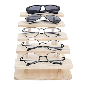 Five-tier solid wood eyewear display stand for sunglasses and optical frames in retail shop