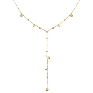 Minimalist 18k gold plated Y-shaped necklace with elegant bead charms on white background