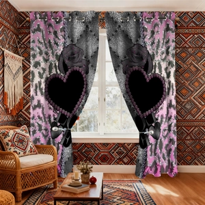 Detail of pink leopard print blackout curtains with heart and rose gothic patterns