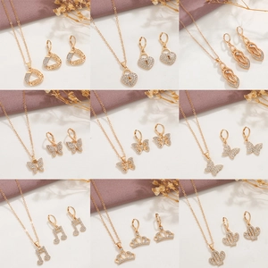 Fashion Alloy Rhinestone Butterfly Crown Jewelry Set Necklace And Earrings For Women Gold Silver Plated Elegant Party Wedding Jewelry