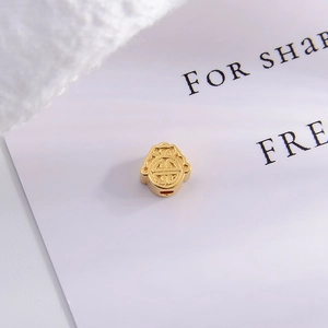Golden S925 silver longevity lock pendant bead with traditional Chinese carving for DIY bracelets