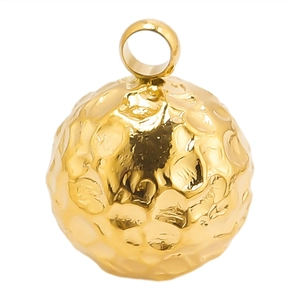 Polished 18k gold plated stainless steel ball pendant with hammered texture on white background