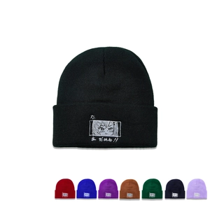 Anime Embroidery Knitted Beanie Hat Warm Winter Acrylic Streetwear Harajuku For Men And Women