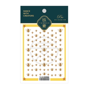 5D stereoscopic embroidery bee nail stickers with floral patterns and yellow accents