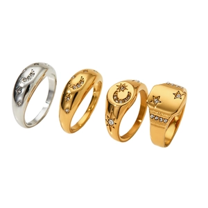 Bagues chic en or 18 carats et acier inoxydable avec étoiles, lune et cristaux