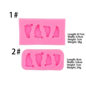 Pink silicone baby footprint mold with 4 cavities for fondant and polymer clay crafts