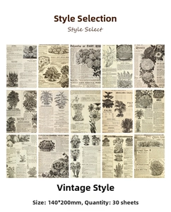 Detail showing 30 sheets of vintage botanical craft paper in 140x200mm size for journaling