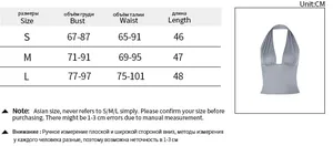 Detailed size chart for the women halter neck top showing bust and length in cm