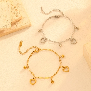 Exquisite 18k gold and silver stainless steel heart link bracelets with polished beads