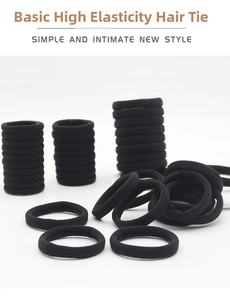 Macro shot showing high elasticity fiber texture of seamless black hair ties for ponytails