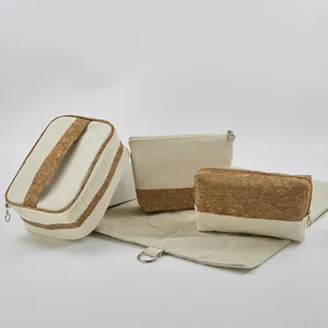 Set de 3 neceseres de lona de algodón ecológico y corcho natural con cremallera