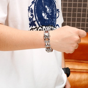 Men Motorcycle Chain Bracelet 316L Stainless Steel Buddha Head Skull Punk Hip Hop Biker Industrial Heavy Metal Wristband