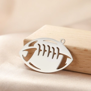 Polished stainless steel American football pendant with hollow design for DIY jewelry