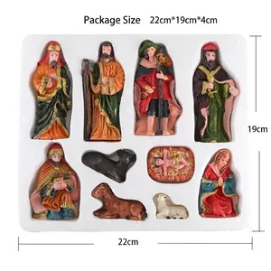 Classic 11-piece resin nativity set with colorful religious statues for Christmas decor