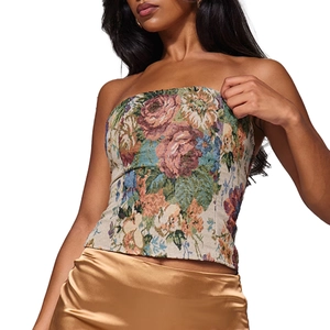 Ärmelloses Damen-Oberteil mit floralem Jacquard-Muster, Vintage-Stickerei und schmaler Passform