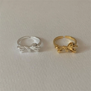 Bowknot Ribbon Adjustable Ring 925 Sterling Silver Open Wrap Korean Style Minimalist Sweet Jewelry For Women Gift