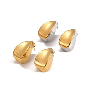 Boucles d'oreilles gouttes d'eau en acier inoxydable poli dorées et bicolores