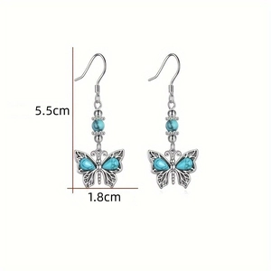 Bohemian silver earrings with turquoise butterfly pendant and size dimensions