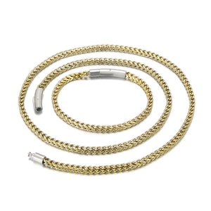 Two-tone titanium steel dragon bone chain necklace and bracelet set in gold and silver finish