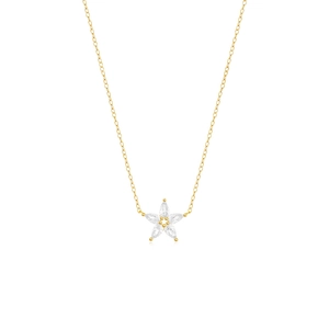 Elegant S925 silver gold-plated necklace with five-petal marquise zircon flower pendant