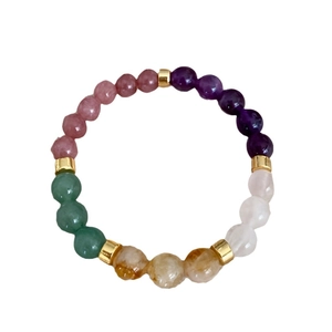Elegant natural gemstone beaded bracelet with colorful amethyst and citrine round stones