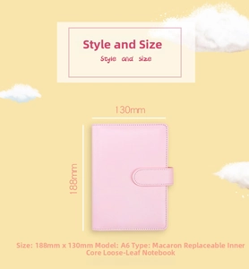 Pink A6 PU leather budget binder notebook measuring 188mm x 130mm with side snap closure