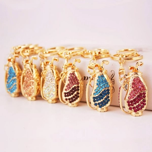 Crystal Rhinestone Golf Bag Keychain Zinc Alloy Metal Bag Charm For Women Men Gift Fashion Sporty Car Key Ring Accessory