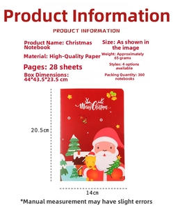 Detail view of red Christmas A5 notebook with Santa Claus design and product specifications