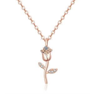 Rose gold vintage flower pendant necklace with pavé zircons and delicate O-chain