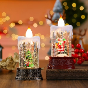 Vintage Christmas LED lantern featuring Santa Claus and snow globe lighting effects
